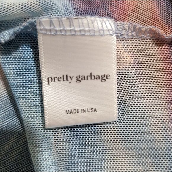 Pretty Garbage Asymmetrical Mesh Long Sleeve Drawstring Crop Top Small Y2K - Picture 8 of 8